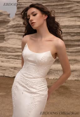 EBDOING Wedding Dress Mermaid Satin 2 in 1 Boat Neck Sleeveless WIth Big Bow Detachable Train Customized Bride Gowns