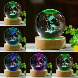 3D Sea Turtle Crystal Ball Night Light 6cm Crystal Glass Sphere with LED Wooden Base Home Decor Gift for Women Friends Girls