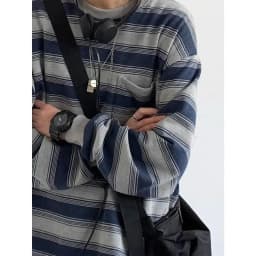 2026 Autumn New Japan Retro Striped Basic Round Neck Long Sleeved Sweatshirt Korean Fashion Harajuku Men's Casual Loose Pullover