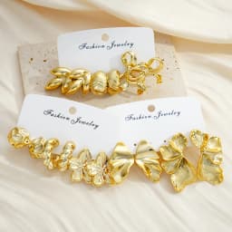 8 Pairs Gold Color Exaggerated Earrings Set For Women Fashion Bow Flower Leaf Stud Hoop Earrings Party Daily Wear Jewelry Gifts
