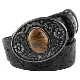 Women's Decorative Buckle Colorful Bead Embossed Split Leather Belt