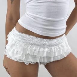 Y2k Cutest Ruffles Mesh Layers Bloomers Frilly Pants Fairy Tiered Lace Micro Shorts Bow Waistband Booty Shorts Women Streetwear