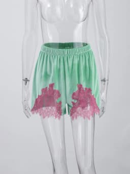 High Street Mint Green Velvet Shorts With Patchwork Lace Trim Paneled Elastic Waist Trousers Women Chic Edgy 2026 Summer Outfits