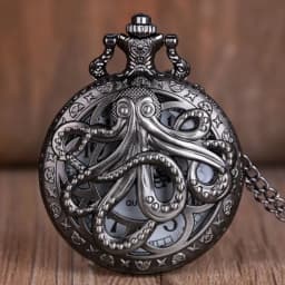Retro Black & Bronze Octopus Quartz Pocket Watch With Necklace Chain Gift for Male Women Chronograph Hombre Relojes