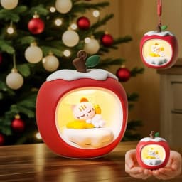 Fruit-Shaped House Christmas Night Light,Sleepy Cat Atmosphere Lamp Touch Control,USB Rechargeable LED Bedside Lamp with 3-Level