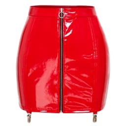 Womens Front Zipper Back Bodycon Mini Skirt Wet Look PU Leather Latex Miniskirt Sheer Floral Lace-up Sexy Gothic Skirts Clubwear