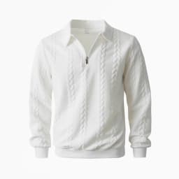 Mens Lapel Half Zip Sweatshirt Long Sleeve Cable Textured Pullover Relaxed Fit Tops For Daily Casual Autumn And Winter Dressing