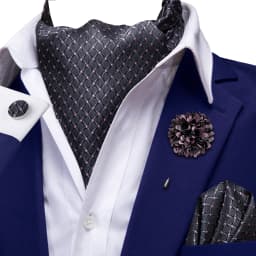 Hi-Tie 4pcs Mens Paisley Ascot With Brooch Black Blue Gold Beige Cravat Tie Hanky Cufflinks for Wedding Business Prom Gift