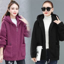 Women Hooded Coat Chic Fleece Thick Solid Color Pockets Long Sleeves Loose Warm Plush Zipper Cardigan Outdoor Autumn Winter New