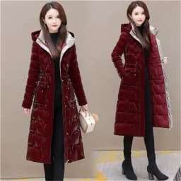 Thick Women's Windproof Long Mother's Down Cotton Coat Women's 2026 Winter Fashion Warm Slim Waist Wrapped Parka Hooded Lace-Up