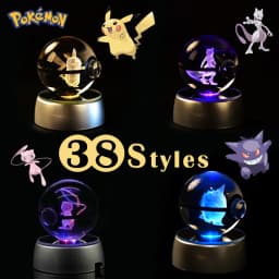 Pokemon 3D Crystal Ball Pikachu Gengar Mew Mewtwo Figurines Lamp Base Pokeball 3D Pokemon Glass Ball Statue Birthday Gift