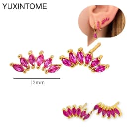 925 Silver Ear Needle Rose Red Hoop Earrings For Women Exquisite Water Drop/Flower/Heart Crystal Piercing Huggie Earring Jewelry