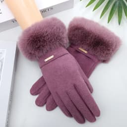 Women Winter Keep Warm Plush Wrist Fingertips Clamshell Touch Screen Gloves Fashion Elegant Retro Luxury Drive Cycling Thicken
