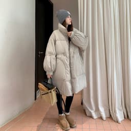 LANMREM Drawstring Waist Slimming Design Women's Long Down Jacket Lapel Loose Oversized Long Sleeve Grey Warm Jackets 2DB5955