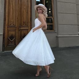 Glitter Ivory Wedding Dresses With Pockets Tea-Length Tulle Bride Dress Strapless Slit Sexy Dress For Women 2025 Robe De Mariee
