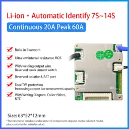 JiaBaiDa Automized Identify 7s-14s 7S 8S 9S 10S 11S 12S 13S 14S 20A 30A LFP NMC Smart BMS 24V 36V 48V Battery Management System