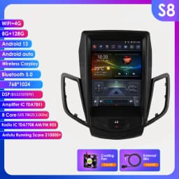 OSSURET 9.7inch 2 DIN Android 13 Car Radio for Ford Fiesta 2009-2017 Multimedia Stereo Vertical Screen Carplay Panoramic Camera