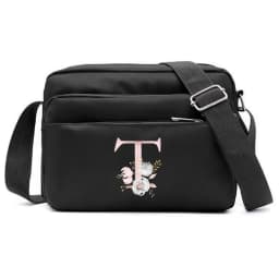 New Simple Black Storage Bag Multi-layer Travel Leisure One Shoulder Crossbody Bag Pink Flower Letter Series Printing Pattern