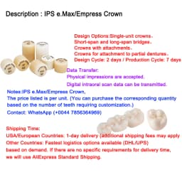 OEM Custom Dentures Fixed Restorations CAD/CAM Multilayered Zirconia IPS e.Max Veneer Post PFM Co-Cr Alloy FMC Bridge