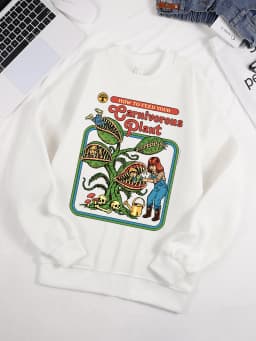 How To Feed Your Earnivorous Plant Printed Mens Sweatshirt O-Neck Soft Pullover Hip Hop Fleece Clothes Loose Unisex Casual Top