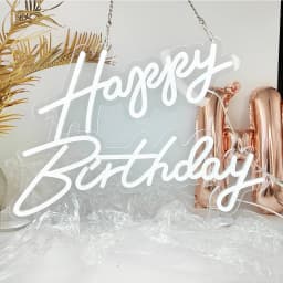Large Size 'Happy Birthday' Customizable LED Light Neon Sign with Clear Acrylic Backer Dimmable Flexible Party Decor