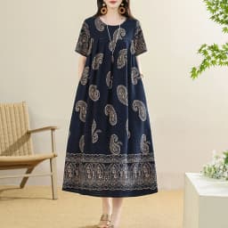 New 2025 Summer Dress For Women Plus Size Dress Casual Short Sleeve Boho Vintage Print Long Maxi Dress Beach Women Clothing