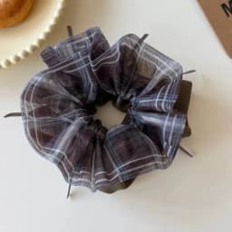 Vintage Plaid Organza Bow Hair Tie - Elegant Double-Layer Hair Tie With Ribbon Details, A Feminine Hair Accessory