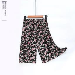Summer Thin Casual Pants Ice Silk Elastic Waist Five-Point Pants Floral Print High Waist Skirt Pants for Middle-Aged Women