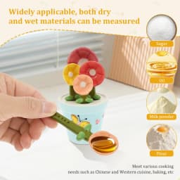 4Pcs Ceramic Measuring Spoon with Base Set 1/4 Tsp 1/2 Tsp 1 Tsp 1 Tbsp Ceramic Flower Pot Shape Kitchen Tool Baking Scale Spoon