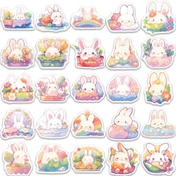 50PCS Rainbow Rabbit Stickers Cartoon Exquisite Handbooks Material Phone Cases Laptop Suitcases Water Cups Waterproof Stickers
