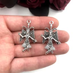 2pcs Gothic Baphomet Satanic Goat Lucifer Sigil Pendant DIY Necklace Key Chain Earrings Handmade Jewelry Accessories