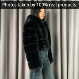 Winter Warm Ladies Fake Fox Fur Jacket Short Fashion Hooded Artificial Fox Fur Coat High Quality Women's Cropped Fur Coat Black