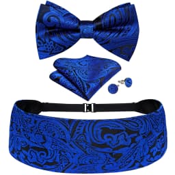 Mens Paisley Cummerbund 4pcs Set, Bow Tie Pocket Square Cufflinks Included, Ideal For Groom Wedding Banquet Formal Occasions