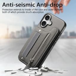 Zipper Cards Solt Wallet Leather Case for iPhone 17 16 15 13 Pro Max 14 Plus 16Pro 15Pro Elastic Rope Wrist Leather Cover