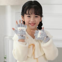 6-10 Years Old Boy Girl Fur Wool Knit Kid Soft Half Finger Flip Glove Children Winter Warm Cute Cartoon Fox Knit Mitten I89