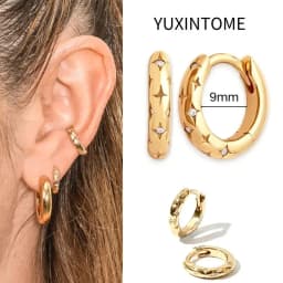 Pave Micro Crystal North Star Hoop Earrings Punk 925 Sterling Silver Ear Needle Twist Gold Earrings For Women Minimalist Jewelry