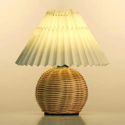 Vintage Wicker Table Light with Pleated Lampshade Bedside Lamp Farmhouse Boho Rattan Lamps for Bedroom Living Room Home Decor