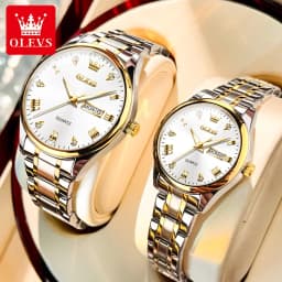 OLEVS Couple Watch Luxury Gold Diamond Dual Calendar Waterproof Watch Fashion Brand Quartz Appointment Clock Couple Watch 5563