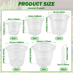 25 Pcs Clear Nursery Pots Plastic Plant Orchid Pots with Labels Drainage Holes Garden Seed Flower Plant Growth Container