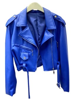 Lautaro Spring Autumn Short Blue Soft Pu Leather Biker Jacket Women Zipper Long Sleeve Belt Cool Luxury Designer Clothes 2022