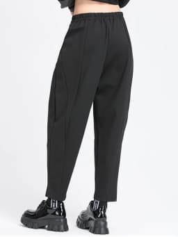 [EAM] High Elastic Waist Black Long Split Joint Harem Trousers New Loose Fit Pants Women Fashion Tide Spring Autumn 2026 1Y766