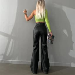 Solid Color Slim Flare Leather Pants For Women 2025 Fashion Vintage Elegant Women's High Waist Pants Female Streetwear Trousers