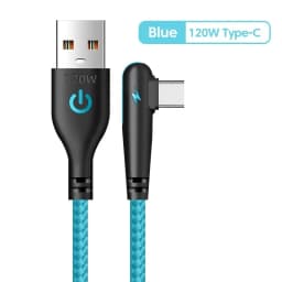 90° Elbow Type-C USB Fast Charging Cable For iPhone 15 16 17 Pro Xiaomi Redmi POCO Huawei Honor Quick Charge Nylon Braided Cable