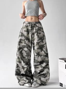 American Retro Camouflage Work Pants Women's Spring and Summer New Style Loose Wide Leg Pants Casual Pants