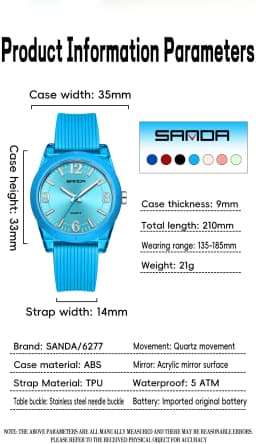 SANDA Top Brand 6277 Transparent Case Children's Quartz Watch Waterproof Night Light Leisure Student Quartz Watch 2025