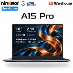 Ninkear A15 Pro Laptop AMD Ryzen 5 5500U 16 Inch 2.5K 120Hz IPS Display 16GB RAM 1TB SSD Fingerprint Reader Windows 11 WiFi 6 USB-C PD 65W Fast Charging for Business Home Office Study and Everyday Multitasking