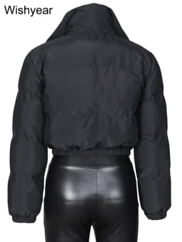 Winter Thick Warm Cotton Down Jacket Women Clothing Gray Zipper Short Puffer Parkas Coats Outwear Female Crop Tops Streetwear