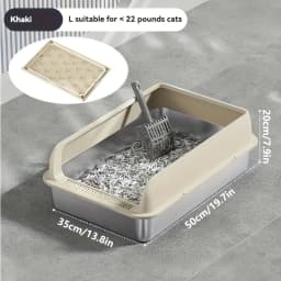 KEMORELA EXtra Large Stainless Steel Cat Litter Box with Lid - Enclosed LitterPan High-Sided Resistant Leak-Proof Cat Litter Mat