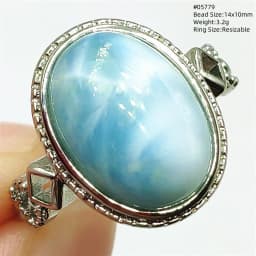 Natural Blue Larimar Oval Adjustable Ring Jewelry Water Pattern Real Larimar For Women Men Healing Fashion Stone AAAAAA