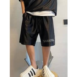 Men Shiny Silver Casual Shorts with Pockets Oversize Elastic Waist American Trendy Sports Pants Glossy Party High Street Bottoms